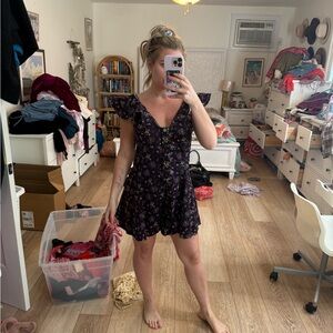 Free People Black and White Sleeveless V-Neck Sundress